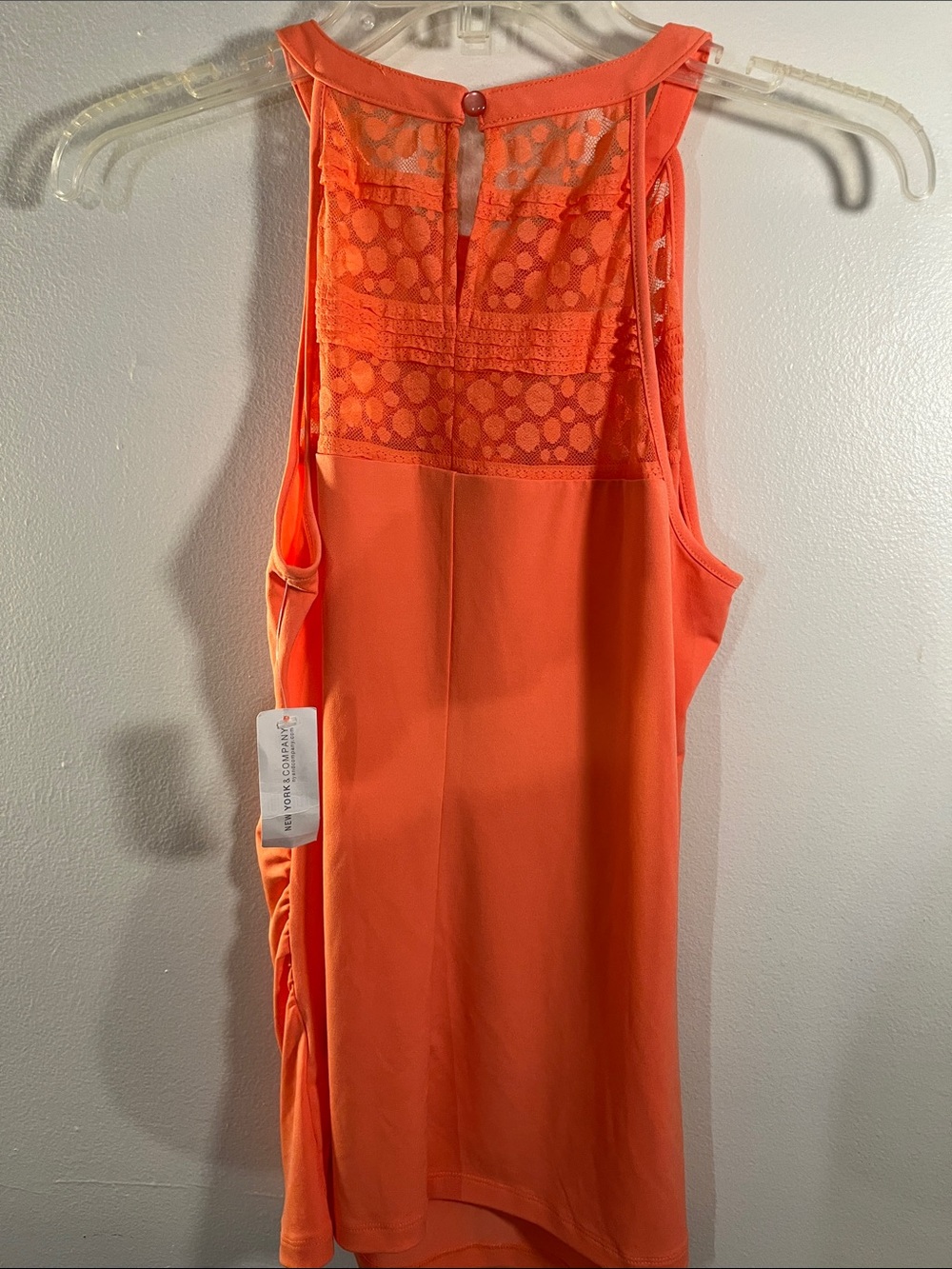 New York & Company Neon Coral Lace Yoke Sleeveless Camisole - Picture 2 of 4
